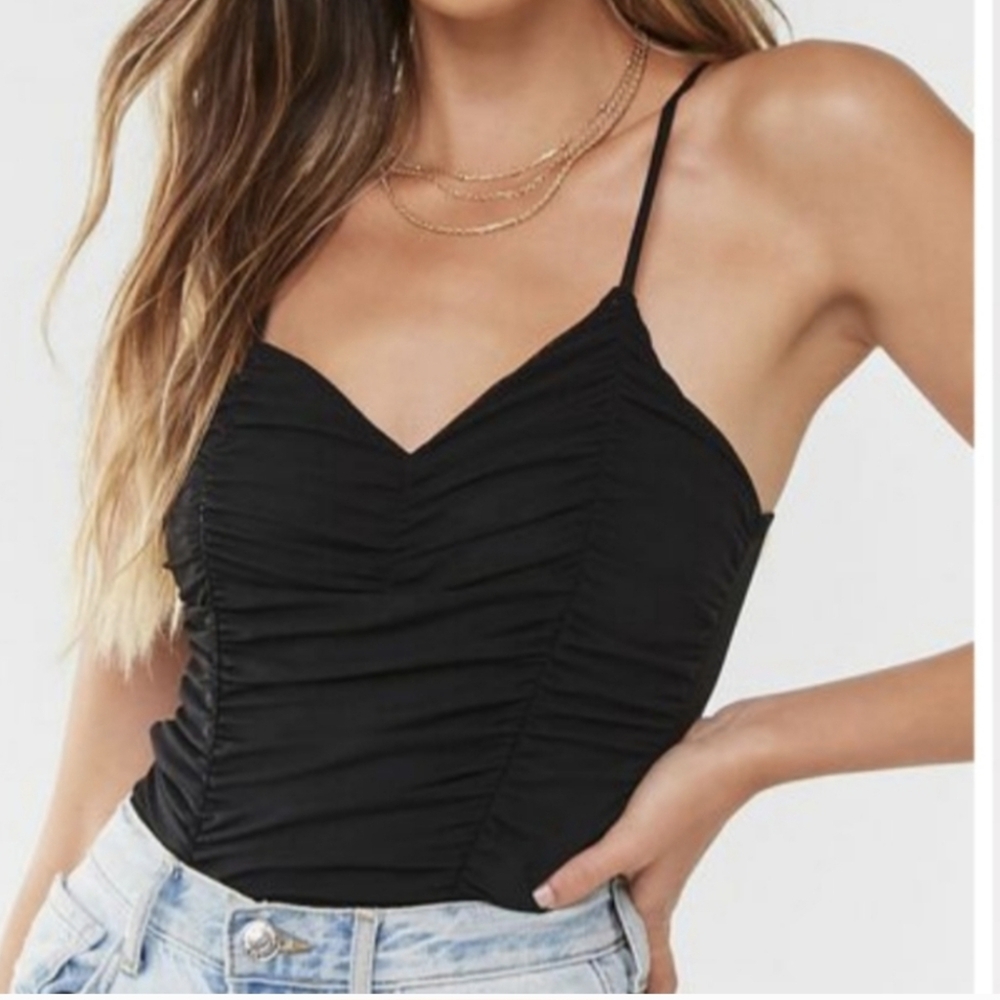 F21 Mesh Ruched Bodysuit